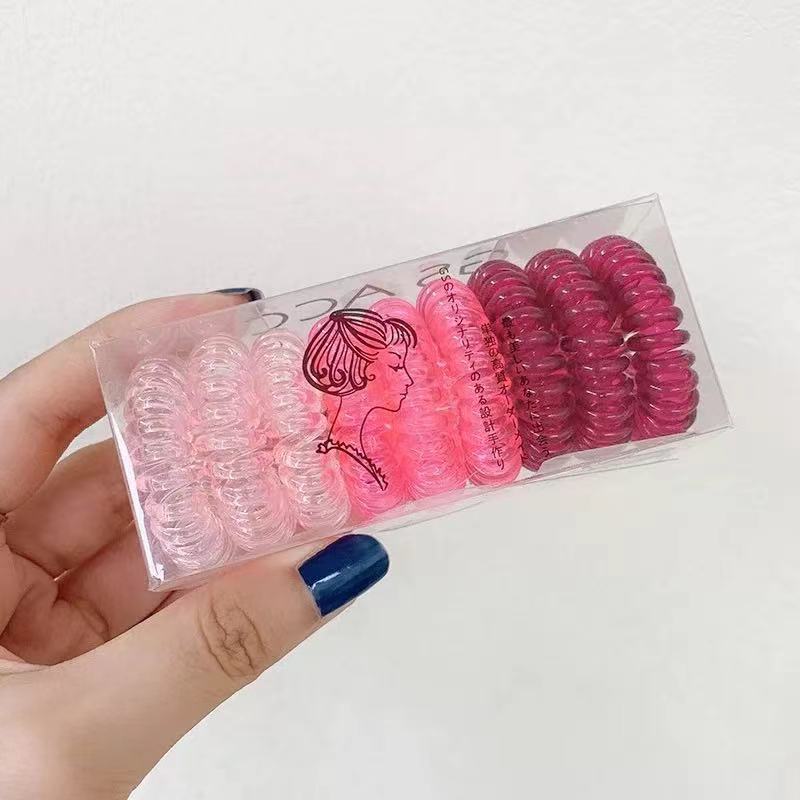 Korean Hair Accessories Gradient Color Elastic Headband Female Simple Hair Ring Boxed Candy Color Transparent Phone Line Hair Ring Ornament