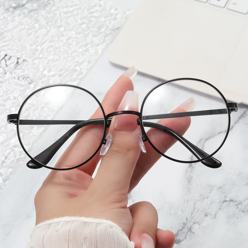 一件代发时尚新款圆形大框眼镜框 金属防蓝光平光镜 素颜装饰镜框