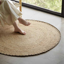 印度零胶天然黄麻手工编织圆地毯诧寂风卧室客厅地垫简约大面积垫