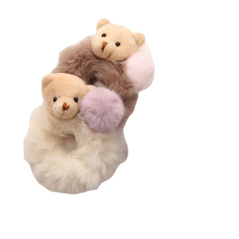 Children's Rabbit Ears Plush Hair Ring Autumn and Winter Bear Hair Elastic Band Hair Accessories Cute Little Girl Does Not Hurt Hair Rope