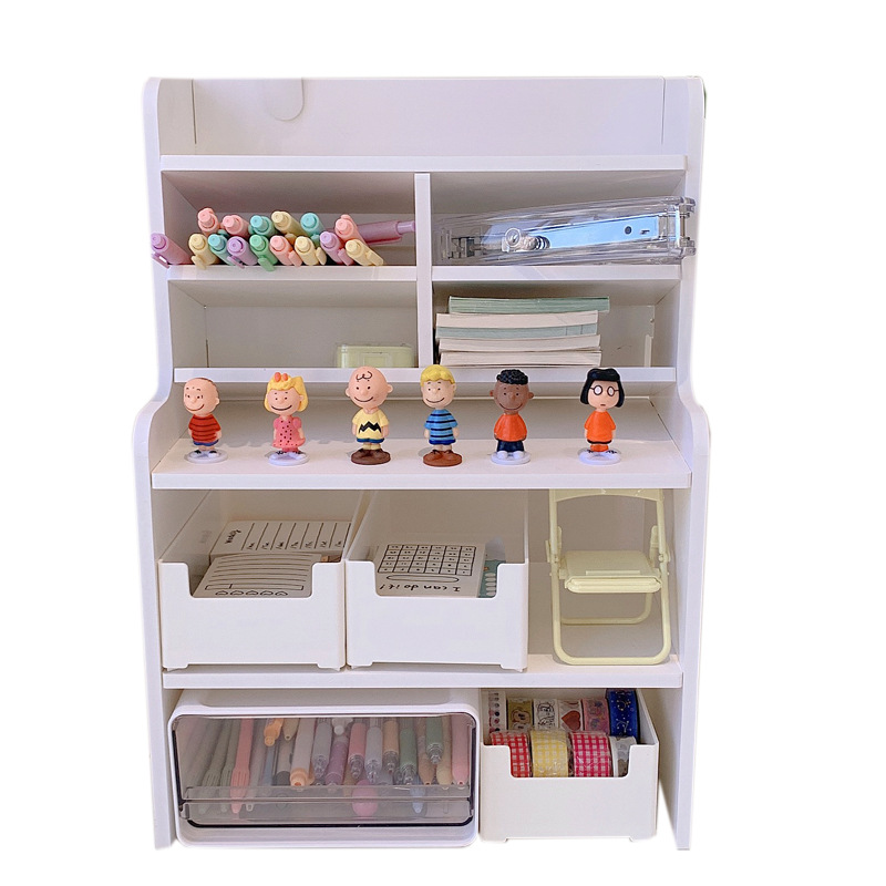 Office Multi-Layer White Mobile Bookshelf Organizing Rack Dormitory Cosmetics Storage Rack Desktop Double-Layer Storage Rack