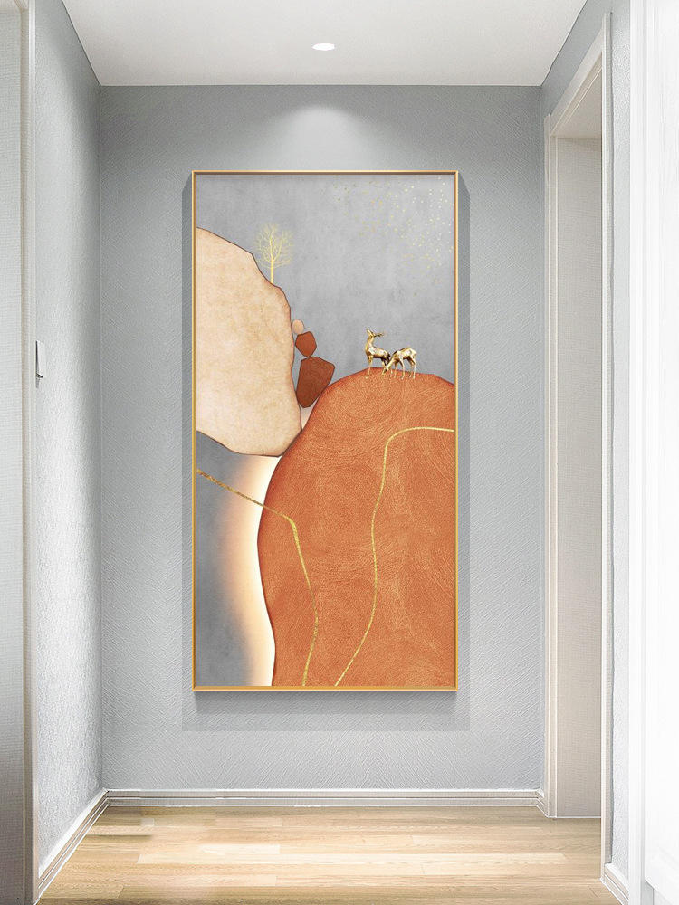 石来运转玄关装饰画现代轻奢入户玄幻壁画抽象麋鹿寓意走廊挂画