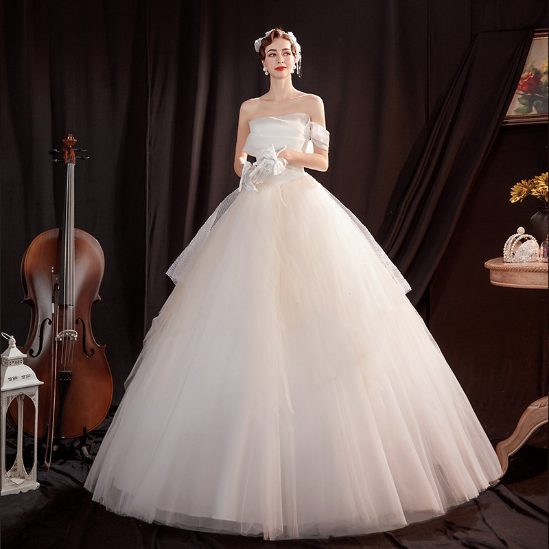 超仙梦幻简约公主纱裙新娘抹胸齐地婚纱大码仙女胖mm公主蓬蓬裙