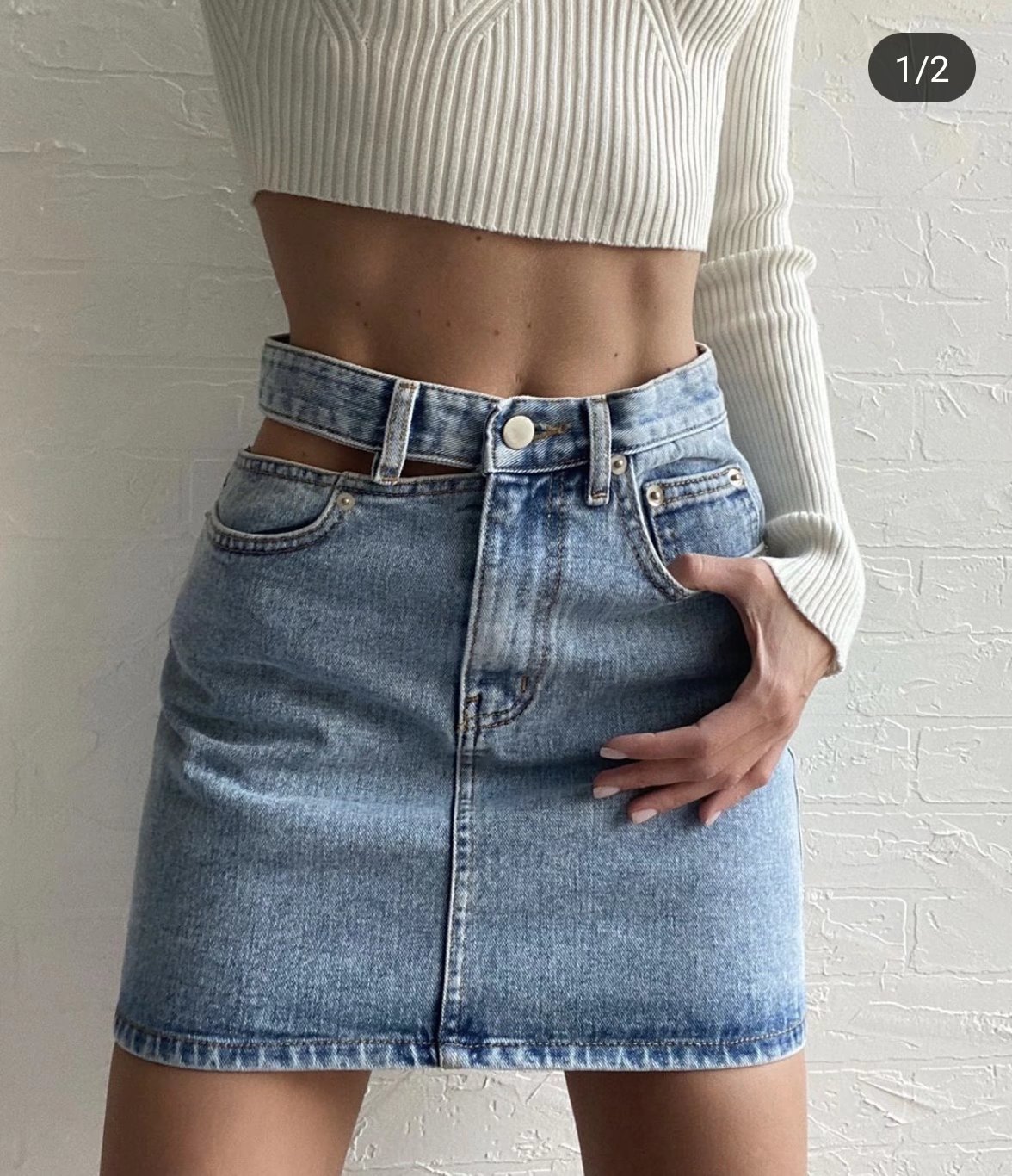 辣妹性感腰头镂空牛仔半身裙女2022夏季新款ins修身高腰包臀短裙