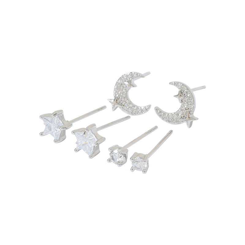 High-End Sweet Moon XINGX Earings Set Sterling Silver Needle Opal Zircon Earrings One Card Three Pairs Earrings