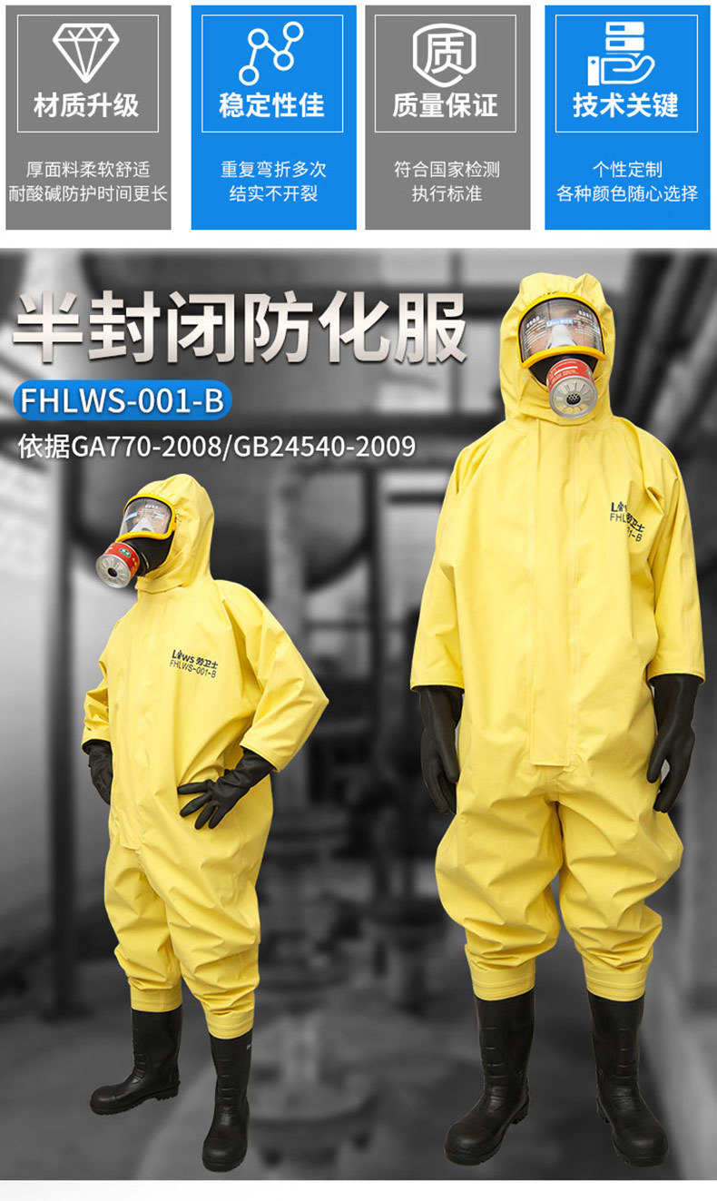劳卫士fhlws-001-b消防防化服 耐酸碱防尘防静电黄色半封闭防护服