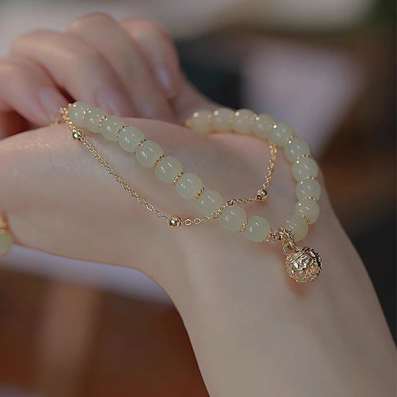 Hetian Yu Double-Layer Bell Bracelet Girls' Autumn Ins Special-Interest Design Elegant Bracelet Bracelet 2023 New