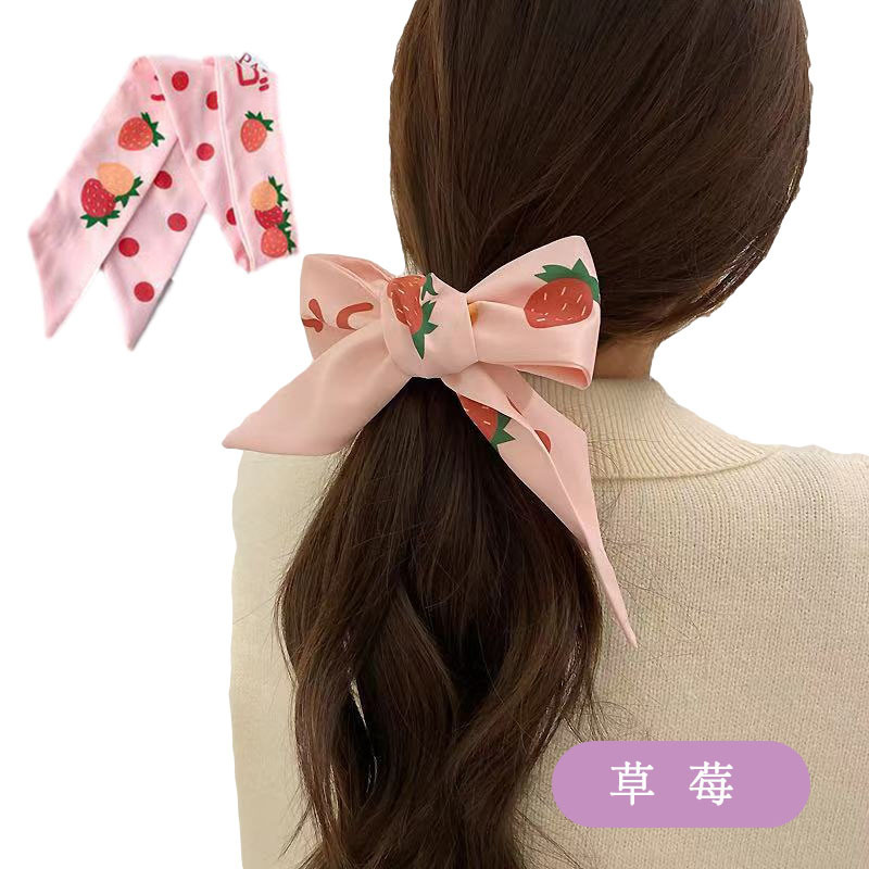 Korean Style Houndstooth Scarf Hair Band Retro Female Temperament Tie Ponytail Bow Ribbon Headband Ribbon Headband Mori Style