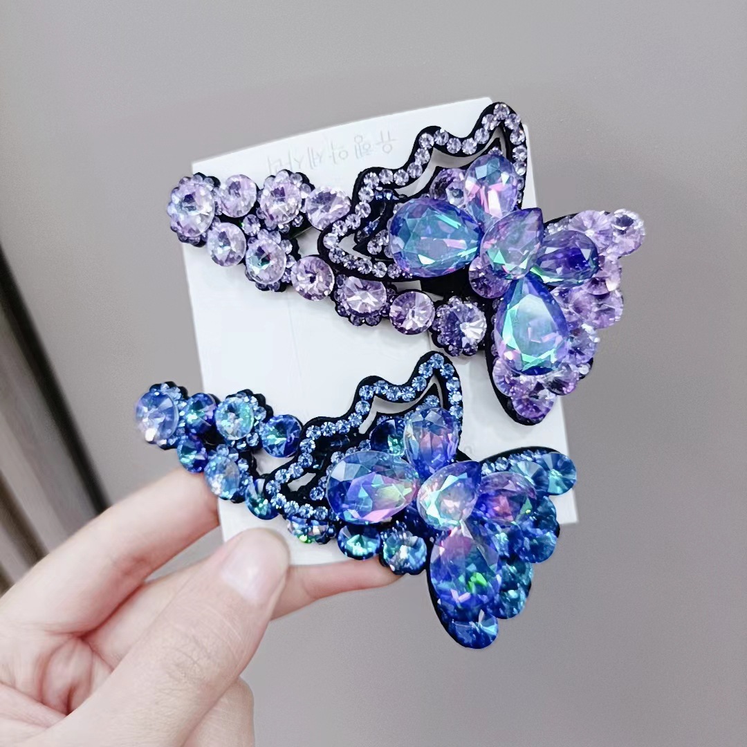 Korean Hairpin New Crystal Butterfly Break Clip BB Clip Bang Clip Bar Clip Side Clip Girls Factory Spot
