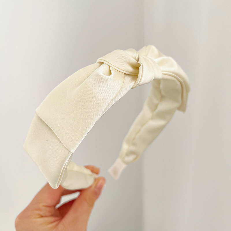 Fresh Satin Bow Headband Versatile Simple Pure Color and Knotted Hairband Ornament Female Korean Beautiful Headband