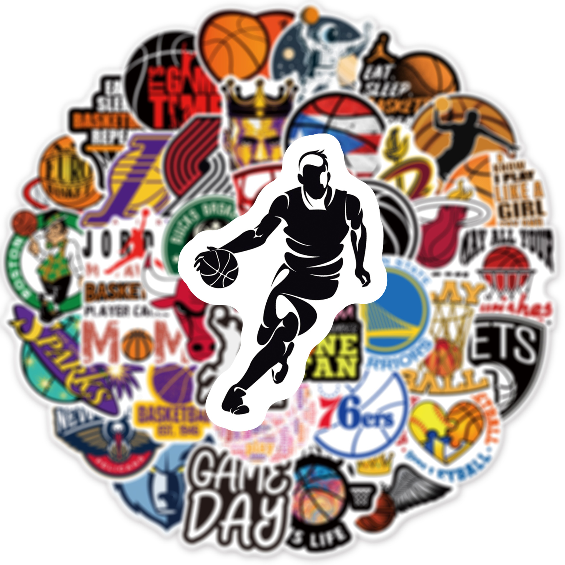 50张basketball篮球运动涂鸦贴纸旅行箱吉他汽车电脑防水pvc贴纸