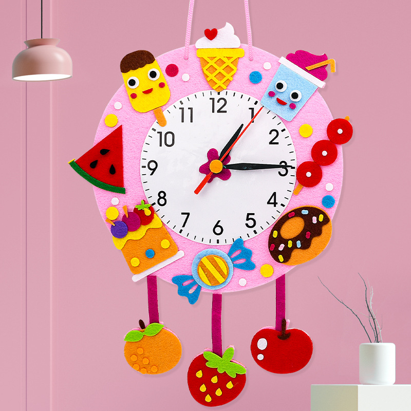 Non-Woven Cartoon Clock Children's DIY Handmade Clock Toy Material Kindergarten Awareness Time Teaching Aids