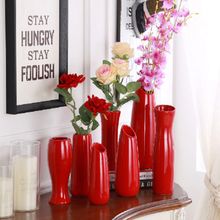 陶瓷红色结婚花瓶新婚喜庆摆件客厅餐桌简约现代家居装饰插花花器