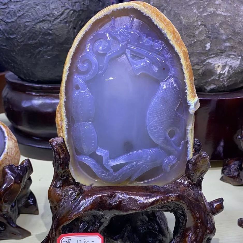 轩途水胆水晶玛瑙原石摆件有水流动原皮玛瑙手把雕刻摆件