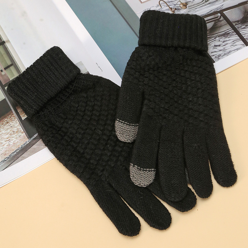 Knitted Gloves Warm Winter Wool Touch Screen Gloves Cycling Gloves Wholesale Autumn and Winter Student Cute Gloves Unisex Gloves