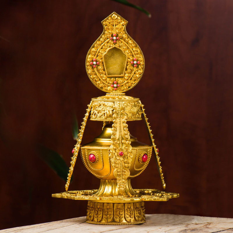 佛缘汇地藏龙王宝瓶佛前铜鎏金藏式佛前佛具常寿宝瓶米盒居家供奉