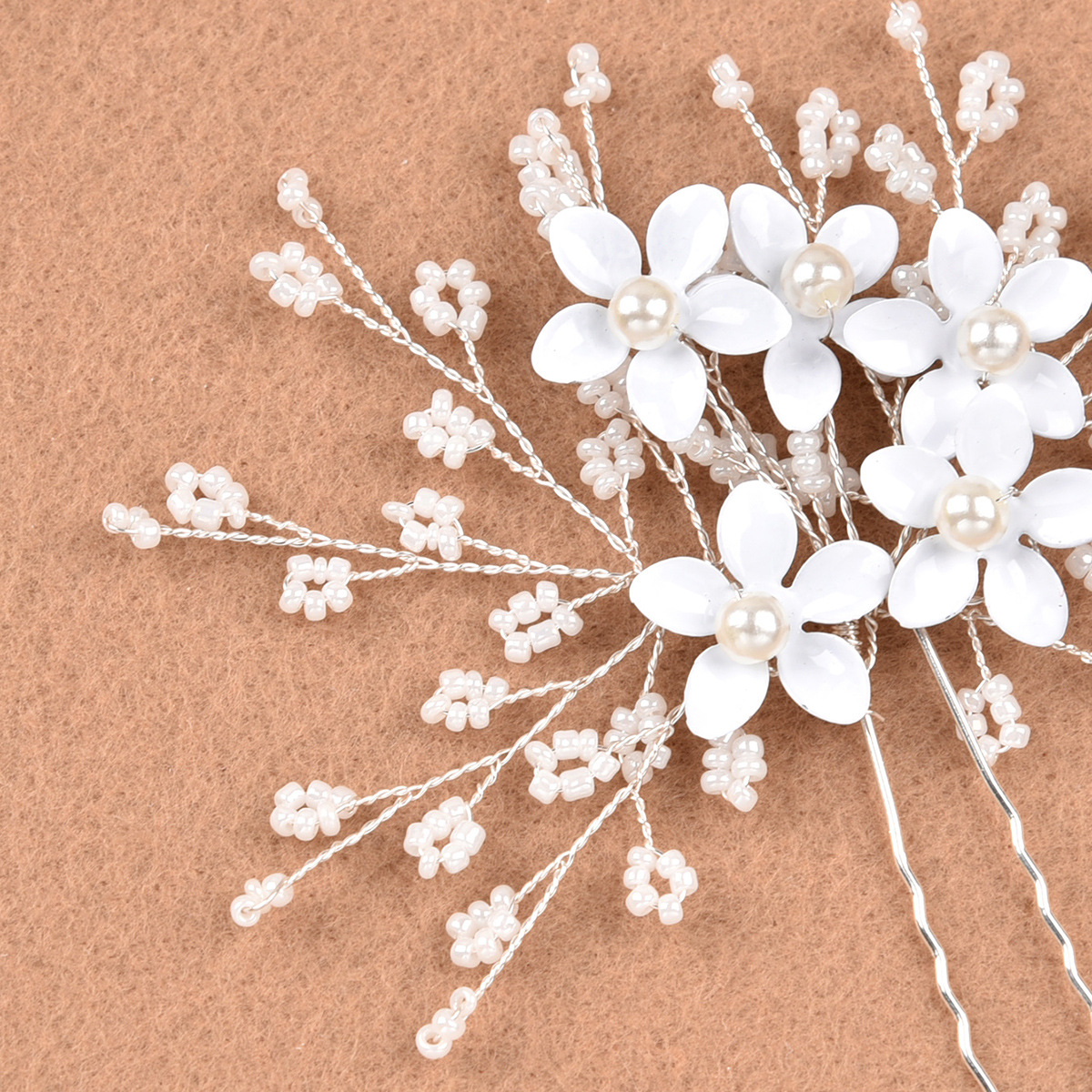 新娘婚礼发饰 白色花朵珍珠串花u形发簪插针头饰
