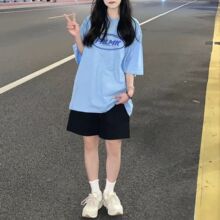 学院女篮球T恤+短裤小众短袖薄款潮女休闲运动2023夏季服女生套装