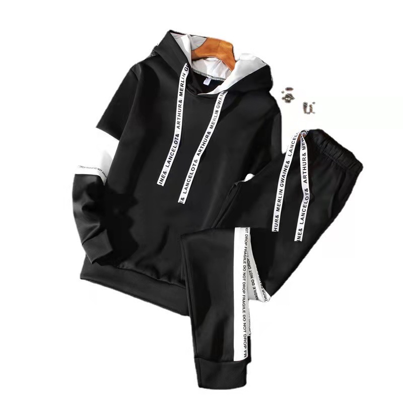 2023 Cross-Border New Arrival Men's Hooded Sports Suit Teen Trend Fashion Suit Letter Printed Sweatshirt