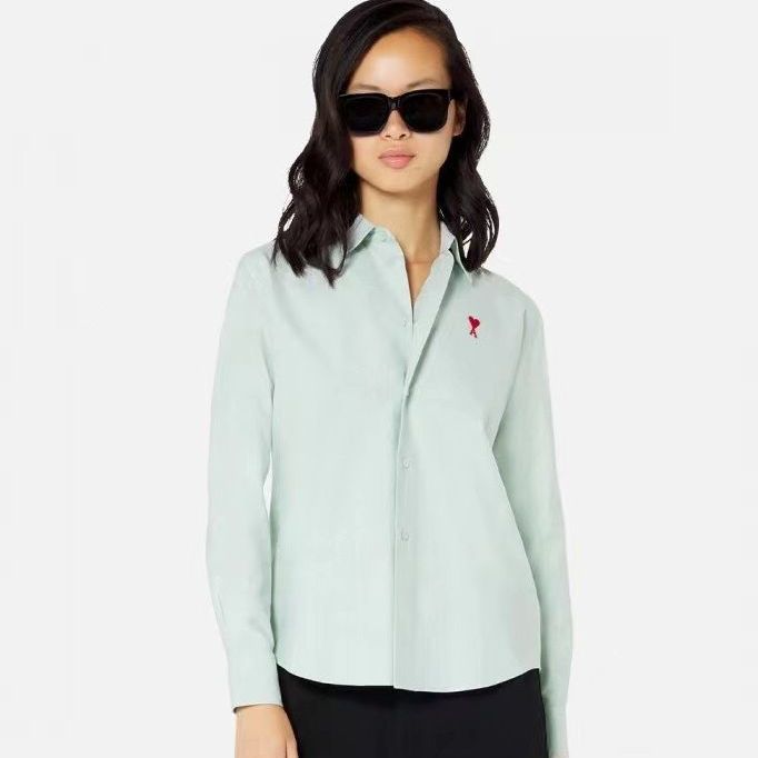 现货ami衬衫爱心刺绣秋季新款ami韩国小众衬衣开衫长袖情侣上衣潮