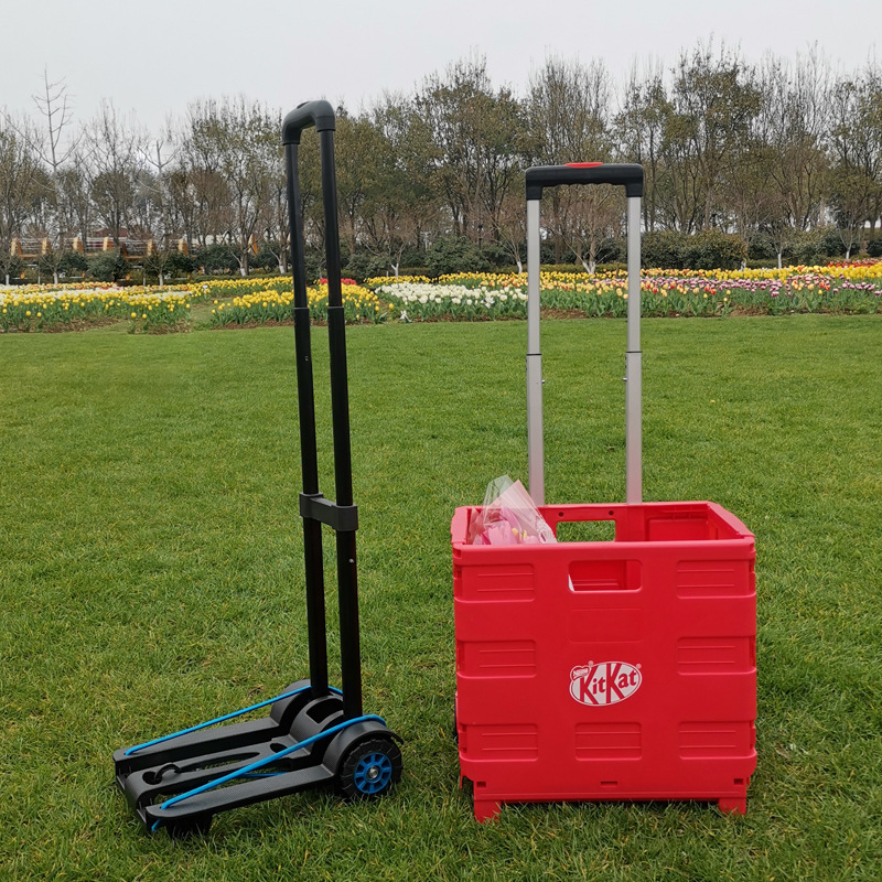 批发黑色折叠手推车超市塑料拉杆购物车迷你超市买菜拉车