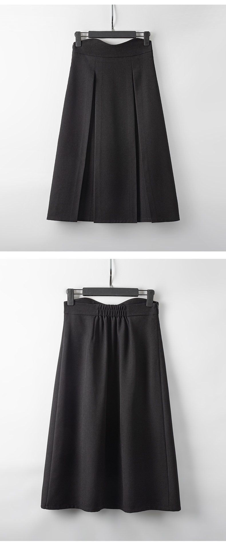 高腰显瘦箱褶裙黑色花边短裙中长款小黑裙学院风半裙女春季半身裙