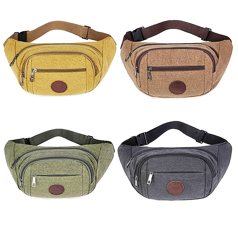 男士帆布腰包跑步运动挎包多功能大容量女士收银腰包户外帆布运动