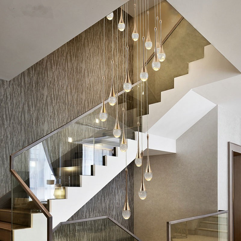 Stair Chandelier Crystal Lamp Duplex Floor Rotating Long Chandelier Staircase Lamp in the Living Room Post-Modern Simple and Light Luxury Lamps