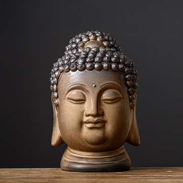 禅意陶瓷佛头摆件中式仿铜佛首佛像东南亚如来佛家居玄关装饰礼品