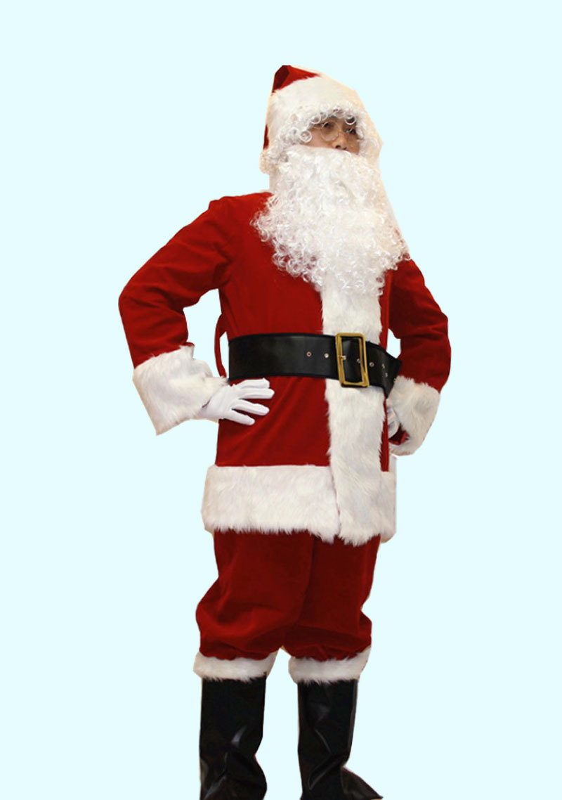 欧美跨境圣诞老人大码加厚十件套圣诞节派对演出cos圣诞公公服装