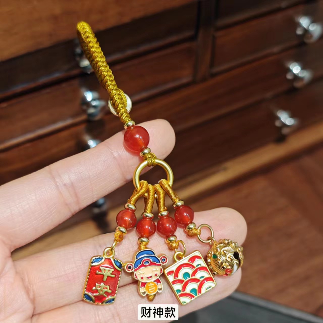 Chinese Retro Enamel Color God of Wealth Brass Key Buckle Ancient Law Alluvial Gold Birth Year Handmade Ornaments Small Gift Wholesale