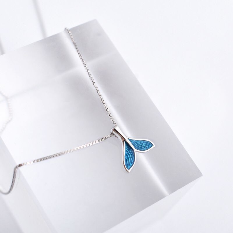 防弹少年团jk田柾国同款项链鲸鱼尾海洋蓝吊坠银饰品流浪动物慈善