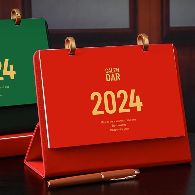 2024 Desk Calendar Creative New Leather Loose-Leaf Calendar Office Desk Decoration Ins Style Large Plaid Notepad