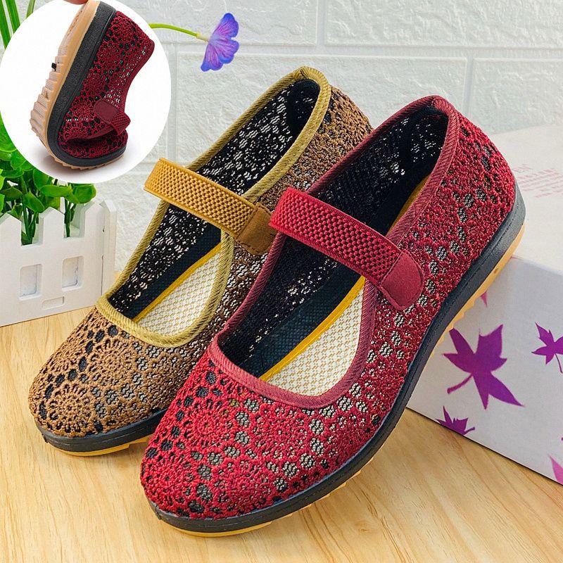 老北京布鞋夏季妈妈网面鞋中老年休闲透气散步奶奶裹小码34