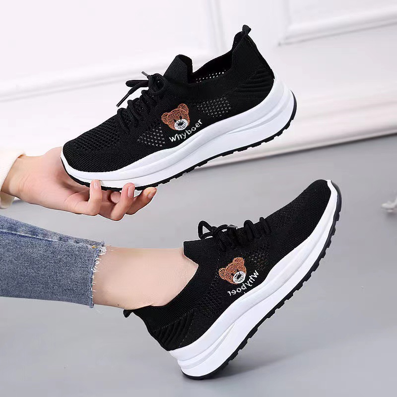 New Flying Woven Women's Shoes Autumn Leisure Sneaker Trendy Breathable Student Shoes Comfortable Mesh Coconut Shoes Soft Bottom Running