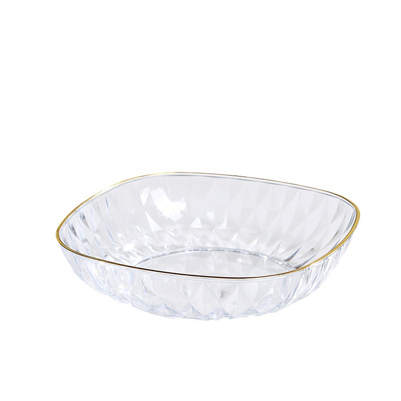 Light Luxury Bone Dish Household Food Grade Plastic Dish Dining Table Side Plate New Bone Dish Golden Edge Transparent Snack Dish