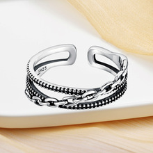 简约创意个性复古开口戒指女士泰银做旧编织锁链指环饰品批发厂家