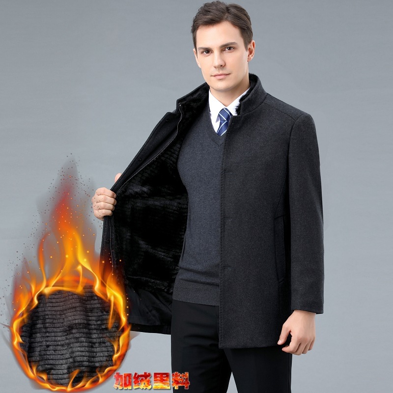 2022羊绒大衣男士冬季新品水貂毛立领厚款中年男装保暖毛呢外套