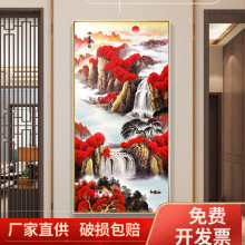 鸿运当头玄关装饰画走廊过道挂画新中式山水风景画客厅晶瓷墙壁画