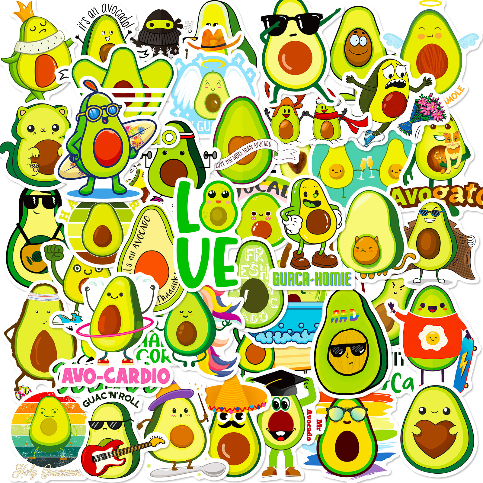 50张牛油果贴纸 新款网红卡通可爱水果鳄梨牛油果创意汽车贴纸