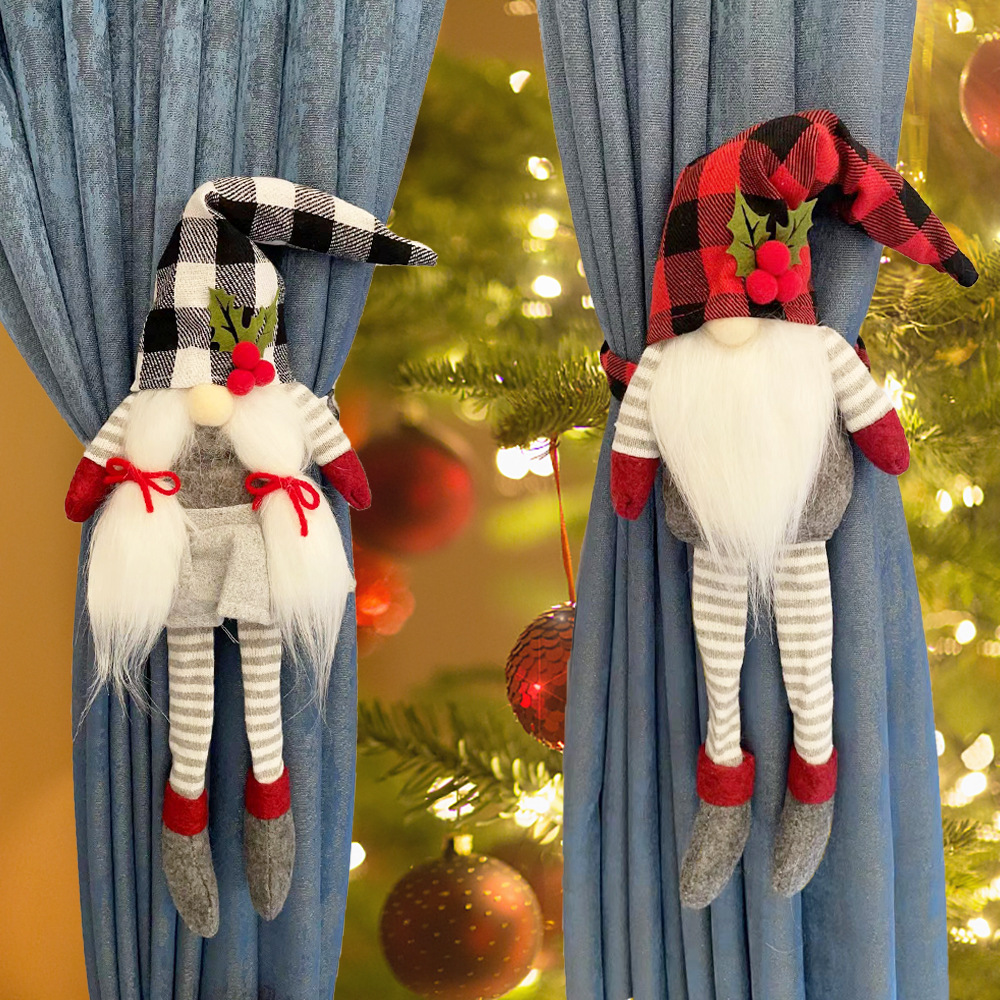 Christmas Product Creative Couple Doll Curtain Holding Red and Black Plaid Cap Faceless Old Man Curtain Buckle Window Atmosphere Layout