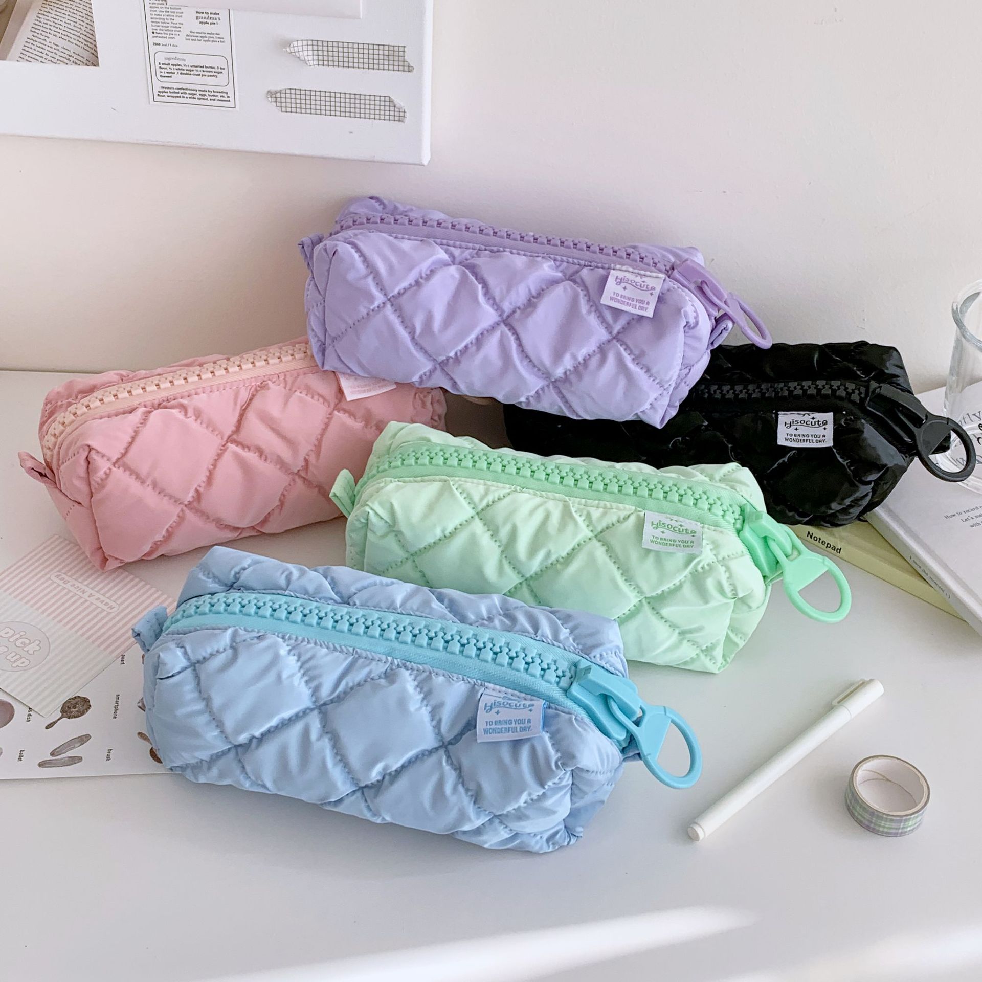 good-looking girl candy color pencil case soft student stationery storage bag big zipper cosmetic storage bag