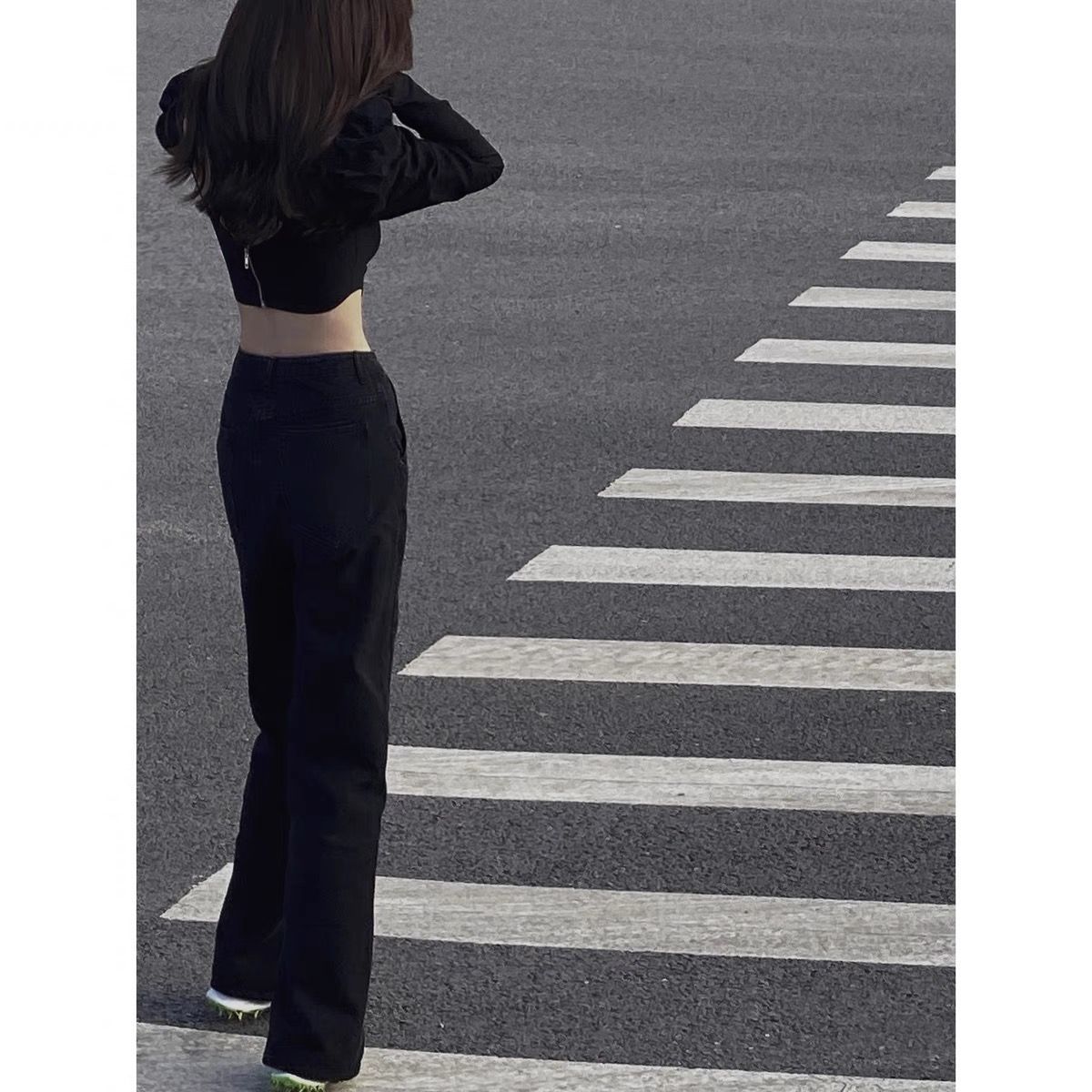   Chic Hong Kong Style Black Straight Trousers Jeans for Women Spring and Autumn 2022 New High Waist Figure Flattering Wide eg Pants Tide