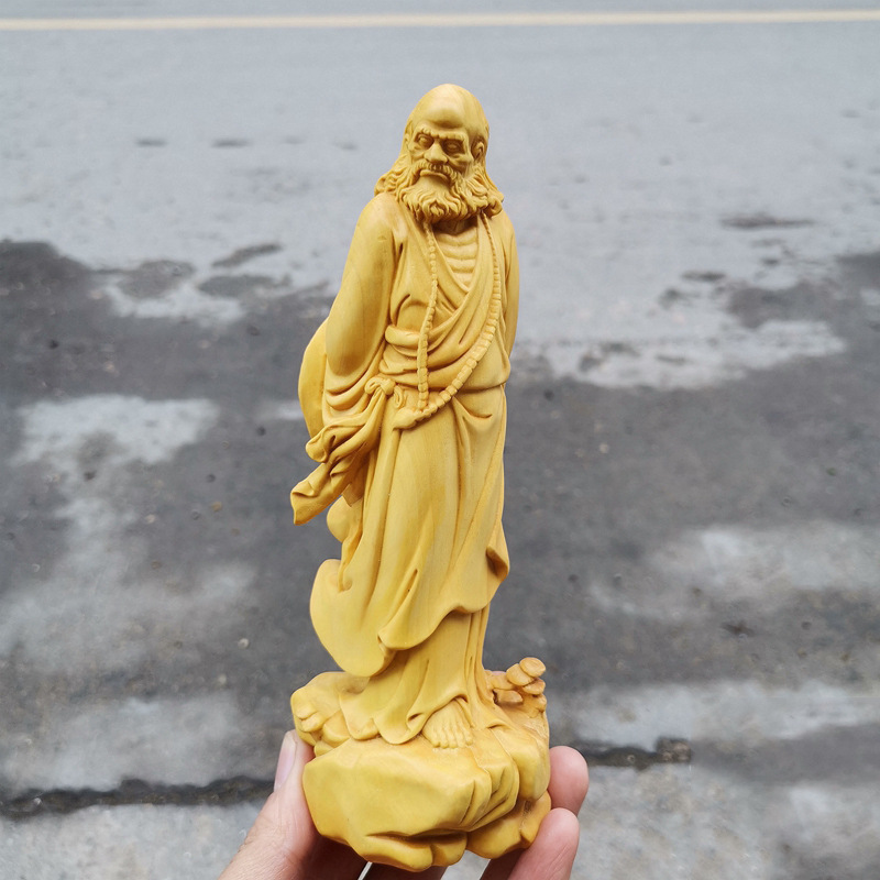 黄杨木雕达摩祖师佛像摆件 雕刻人物实木达摩客厅家居装饰品供奉