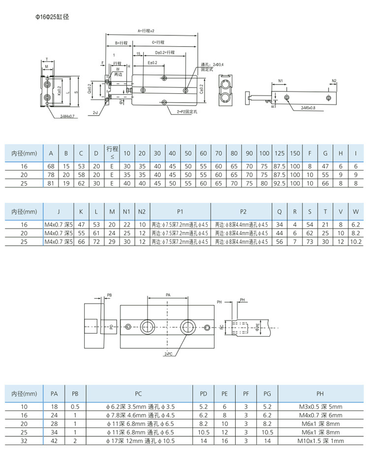 双轴双杆气缸tda/tn10/16/20/25/32*10-20*30x40/50/100/150/200s