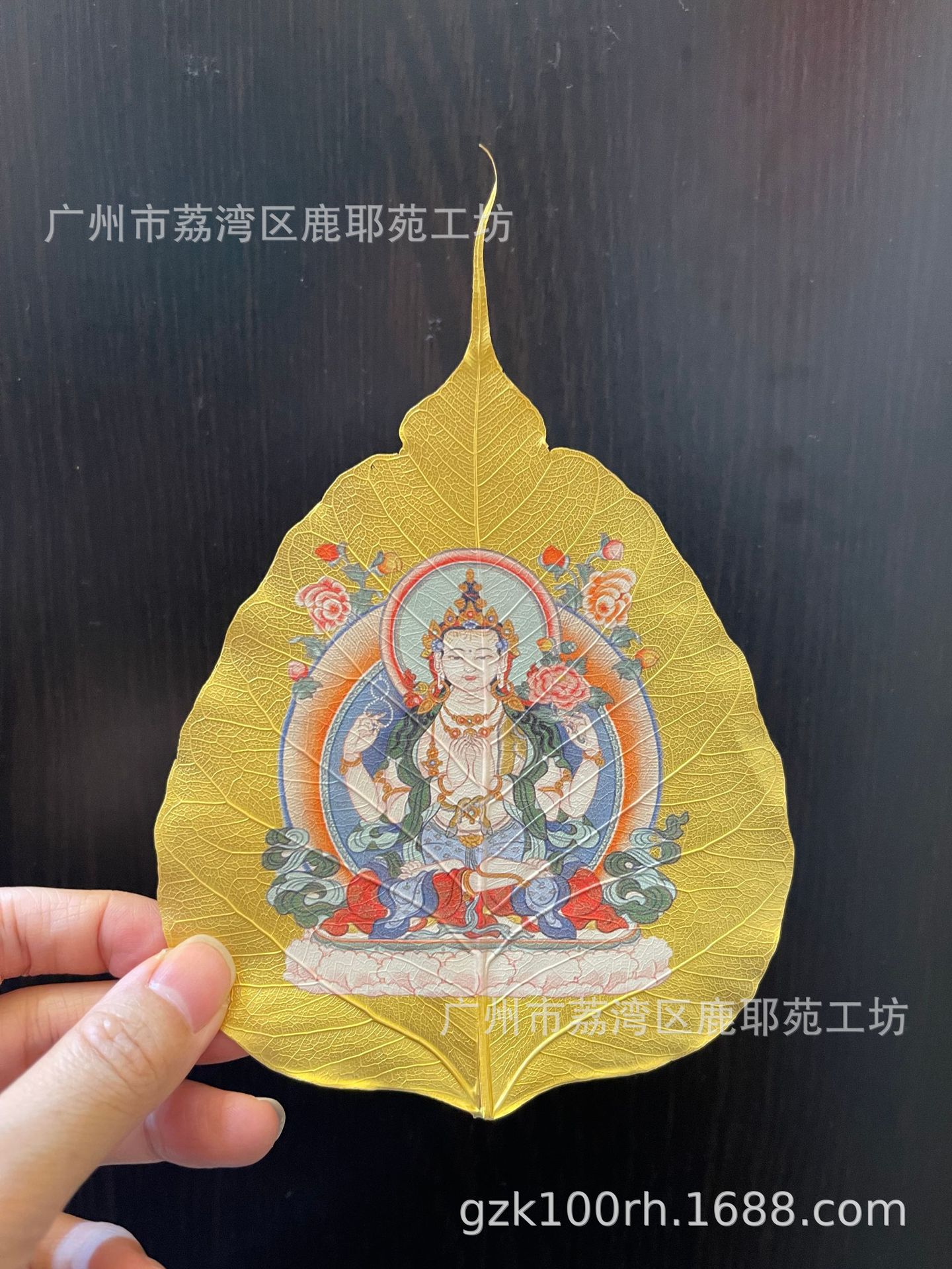佛教用品菩提叶唐卡挂画相框藏传佛教文殊黄财神佛像画像家居摆设