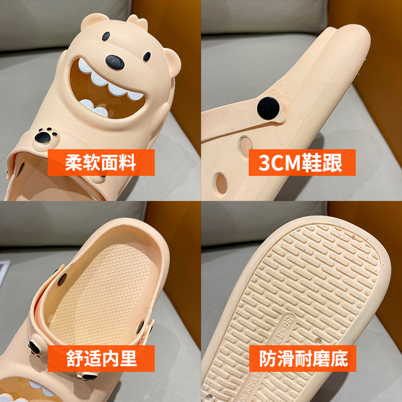 2023 New Smiley Bear Closed Toe Hole Shoes Women's Summer Beach Cartoon Cute Flip-Flops Women's Outer Wear