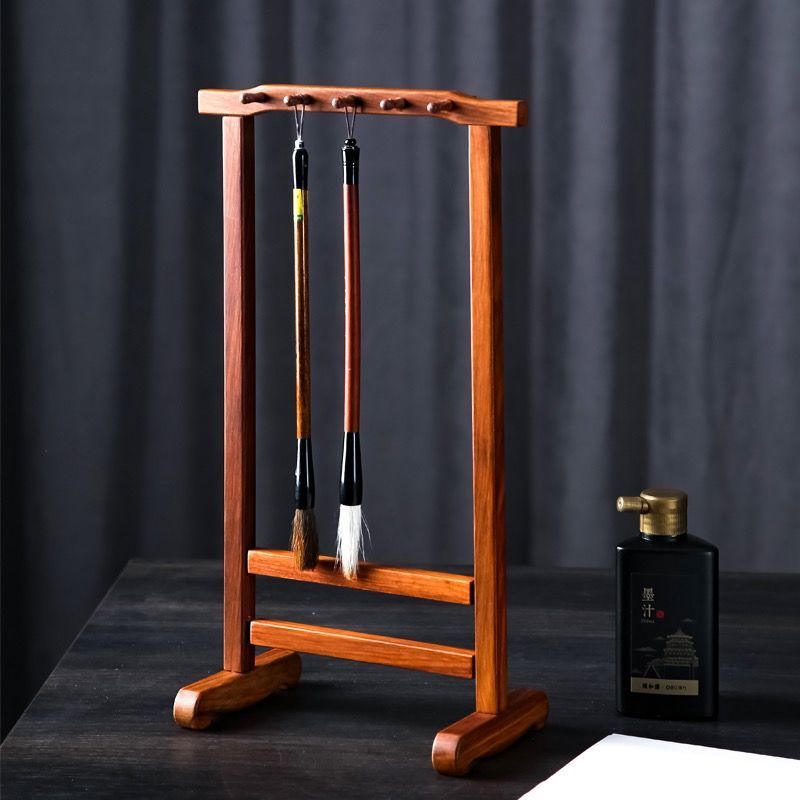 笔架红木毛笔非洲酸枝木书法用品实木制毛笔架小号灵芝八针笔挂