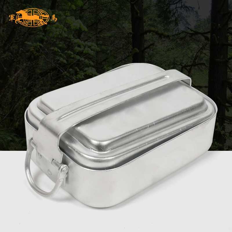 军马ct20饭盒三件套 老式军迷用餐便携铝饭盒 野外单兵用方形饭盒
