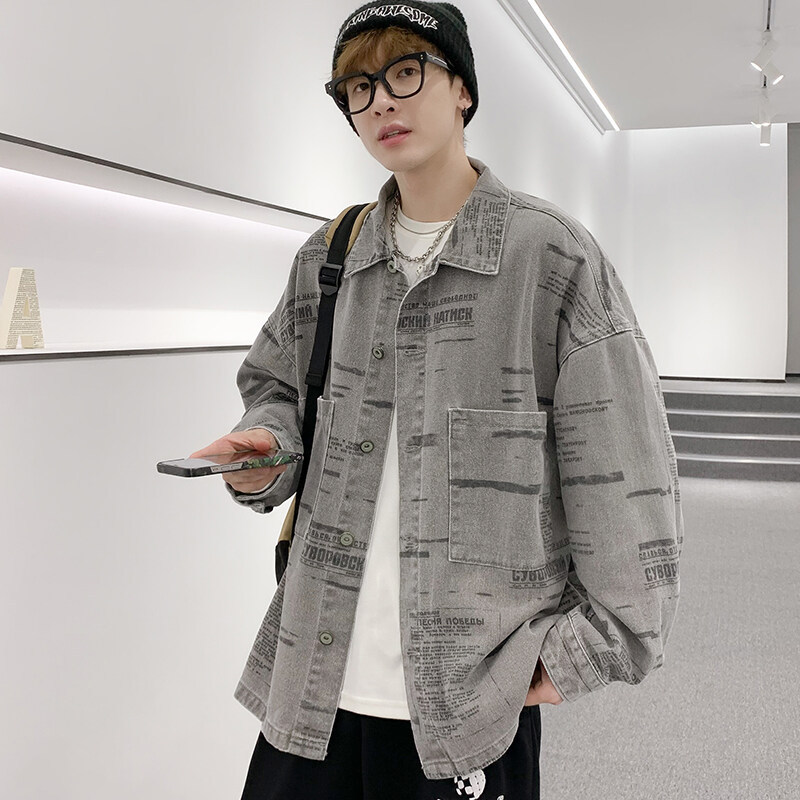 美式复古牛仔外套男潮流工装夹克宽松休闲潮牌上衣服潮 t2123-p85